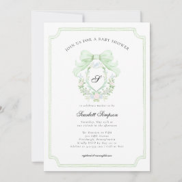 Preppy Botanical Green Bow Monogram Baby Shower   Einladung