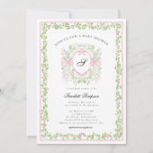 Preppy Botanical Pink Bow Monogram Baby Shower Einladung (Vorderseite)