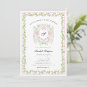 Preppy-Botanik-Rosette-Monogramm-Baby-Shower Einladung (Stehend Vorderseite)