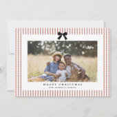 Preppy Bow Crimson Stripe Foto Feiertagskarte (Vorderseite)