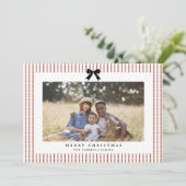 Preppy Bow Crimson Stripe Foto Feiertagskarte (Stehend Vorderseite)