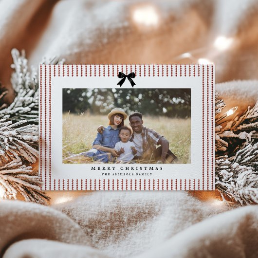 Preppy Bow Crimson Stripe Foto Feiertagskarte