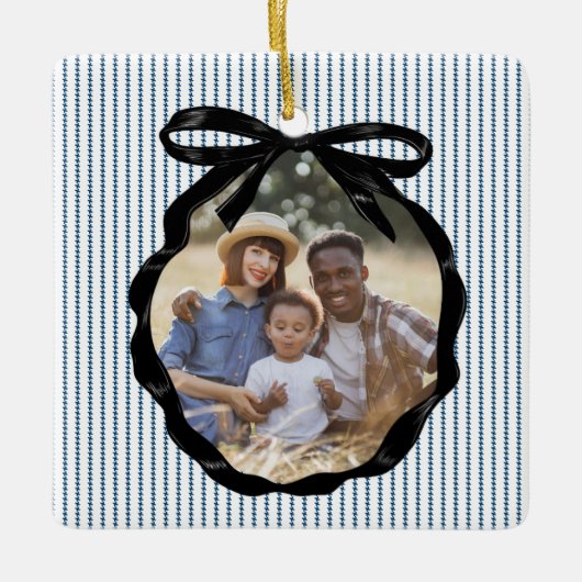 Preppy Bow Frame Indigo Foto Keramikornament (Vorderseite)