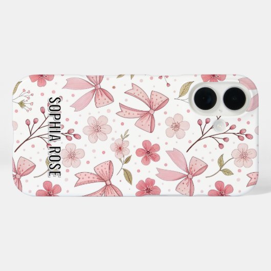 Preppy Bow Muster Personalisiert Name iPhone Case (Rückseite (Horizontal))