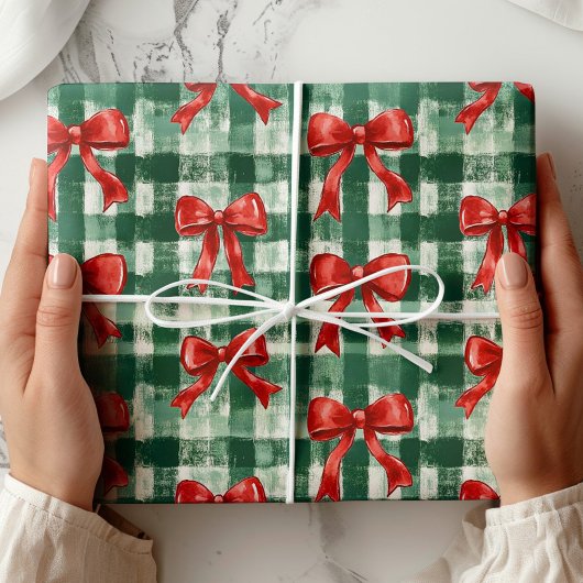 Preppy Bow Plaid Christmas Geschenkpapier
