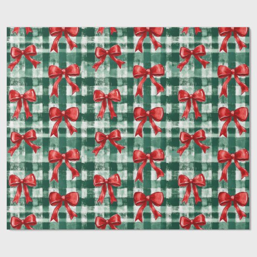 Preppy Bow Plaid Christmas Geschenkpapier (Flach)
