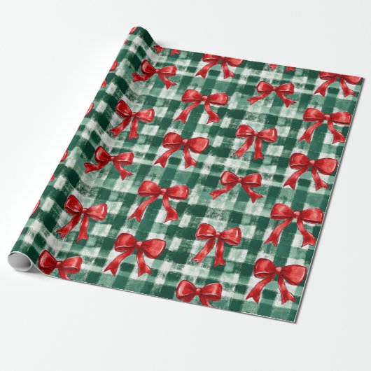 Preppy Bow Plaid Christmas Geschenkpapier (Ungerollt)