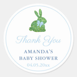 Preppy Boxwood Bunny Blue Bow Baby Showfavorit Runder Aufkleber