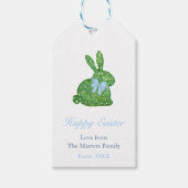 Preppy Boxwood Bunny Blue Bow Happy Oaster Geschenkanhänger (Vorderseite)
