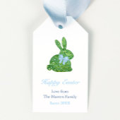 Preppy Boxwood Bunny Blue Bow Happy Oaster Geschenkanhänger