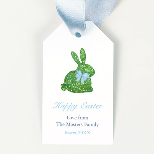 Preppy Boxwood Bunny Blue Bow Happy Oaster Geschenkanhänger