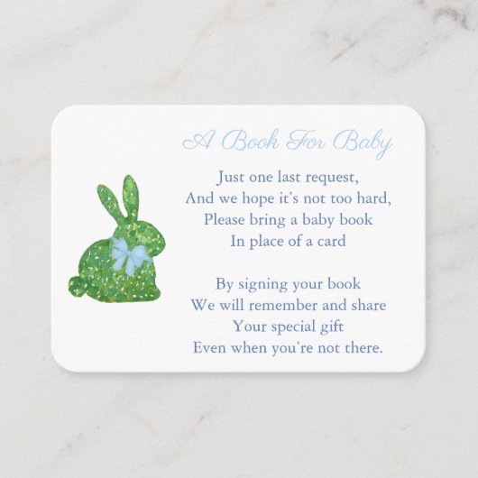Preppy Boxwood Bunny Books for Baby Boy Showdusche Begleitkarte (Vorderseite)