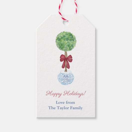 Preppy Boxwood Red Green Blue Happy Urlaub Geschenkanhänger (Vorderseite)