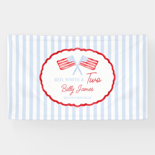 Preppy Boys Red White & Two Patriotic Birthday Banner (Horizontal)