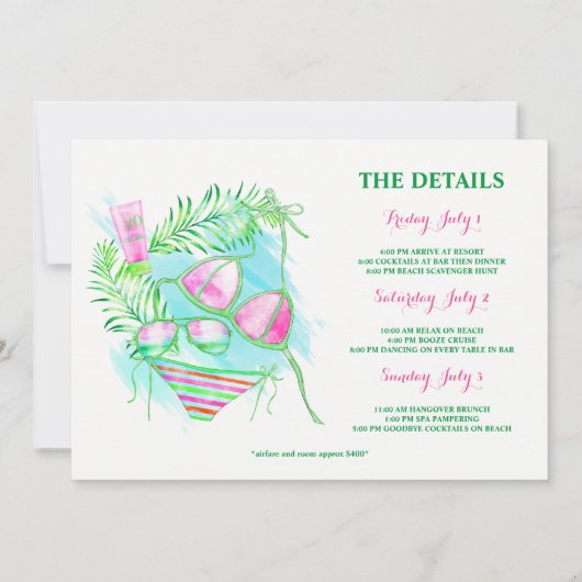 Preppy Bridge Junggeselinnen-Abschied Weekend Einladung (Rückseite)