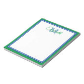Preppy Bright Kelly Green und Deep Blue Monogram Notizblock (Rotiert)