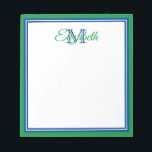 Preppy Bright Kelly Green und Deep Blue Monogram Notizblock<br><div class="desc">Personalisieren Sie dieses schöne,  hellgrüne,  tiefblaue und weiße Monogramm-Notizblock mit Ihrer Wahl des Namens und des Initials.</div>