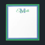 Preppy Bright Kelly Green und Deep Blue Monogram Notizblock<br><div class="desc">Personalisieren Sie dieses schöne,  hellgrüne,  tiefblaue und weiße Monogramm-Notizblock mit Ihrer Wahl des Namens und des Initials.</div>