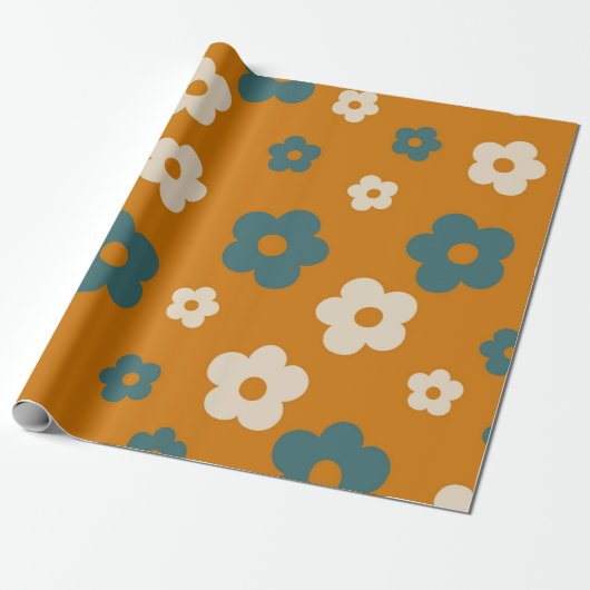 Preppy Brown Blue Hippie Blume Pattern Geschenkpapier (Ungerollt)