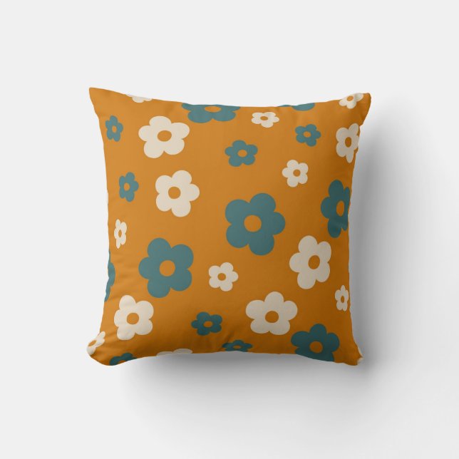Preppy Brown Blue Hippie Blume Pattern Kissen (Vorderseite)