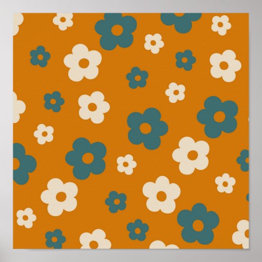 Preppy Brown Blue Hippie Blume Pattern Poster (Vorne)