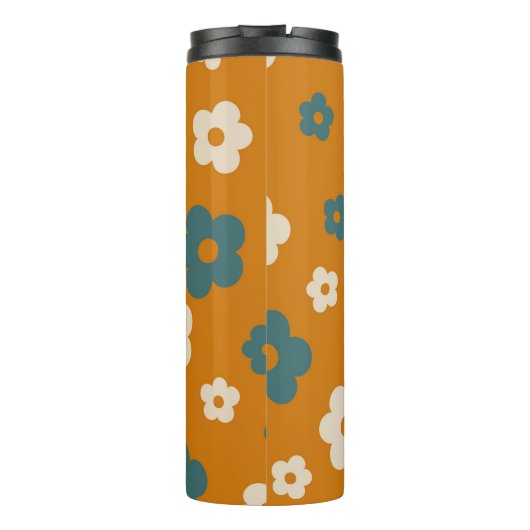 Preppy Brown Blue Hippie Blume Pattern Thermosbecher (Rückseite)