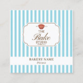 Preppy Brown & Blue Stripes Bakery Logo QR Code Quadratische Visitenkarte (Vorderseite)