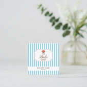 Preppy Brown & Blue Stripes Bakery Logo QR Code Quadratische Visitenkarte (Stehend Vorderseite)