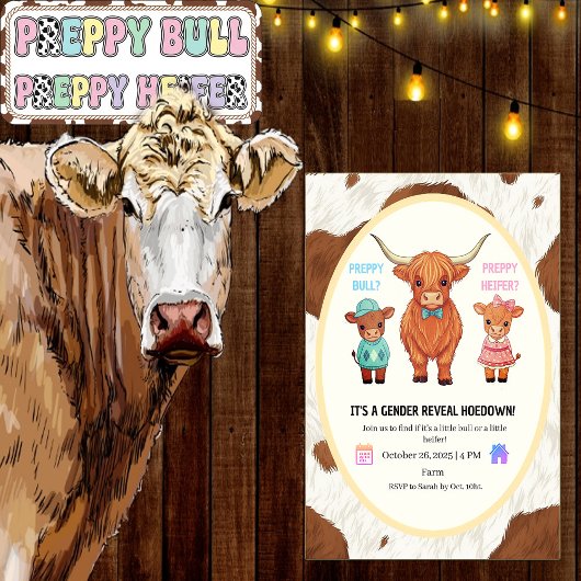 Preppy Bull or Heifer Gender Reveal Hoedown  Einladung