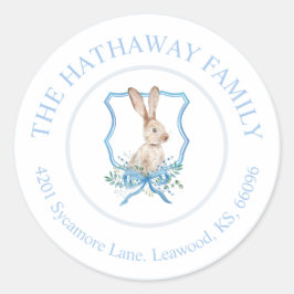 Preppy Bunny Personalisiert Return Address Label Runder Aufkleber