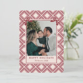 Preppy Burgundy Diamond Pattern Holiday Card (Stehend Vorderseite)