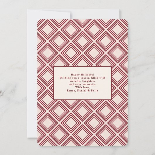 Preppy Burgundy Diamond Pattern Holiday Card (Rückseite)