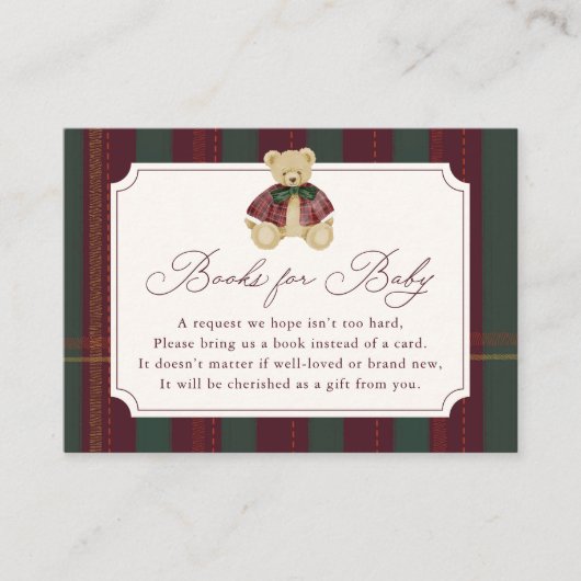 Preppy Burgundy Plaid Teddy Bear Book Request Begleitkarte (Vorderseite)