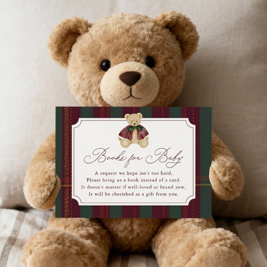 Preppy Burgundy Plaid Teddy Bear Book Request Begleitkarte
