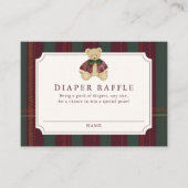 Preppy Burgundy Plaid Teddy Bear Diaper Raffle Begleitkarte (Vorderseite)