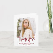 Preppy Burgundy Script Foto Abschluss Dankeskarte (Vorderseite)