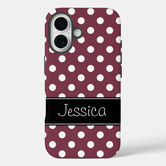 Preppy Burgundy und White Polka Dots Personalisier Case-Mate iPhone Hülle (Rückseite)
