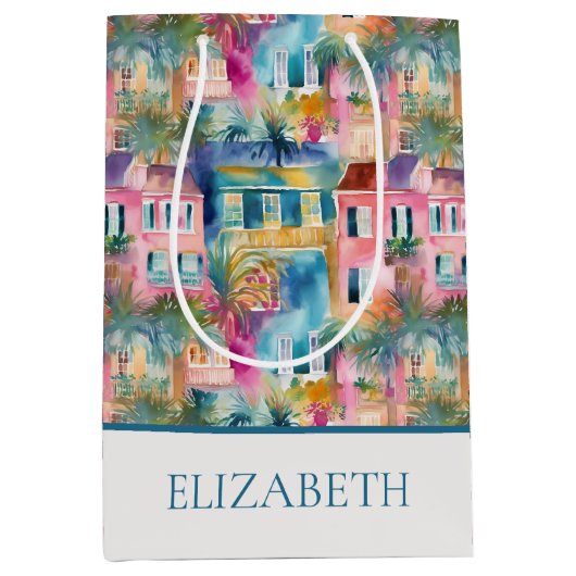 Preppy Charleston Houses Personalisiert Mittlere Geschenktüte (Vorderseite)
