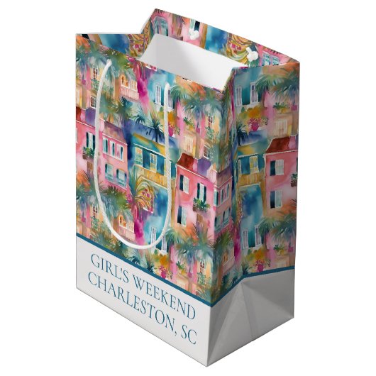 Preppy Charleston Houses Personalisiert Mittlere Geschenktüte (Rückseite Schrägansicht)