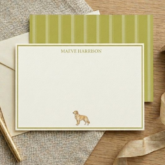 Preppy Chartreuse Stripe Golden Retriever Briefpapier
