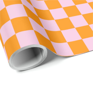 Preppy Check Pink Orange Mod Geschenkpapier