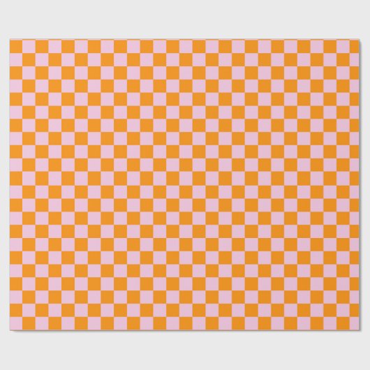 Preppy Check Pink Orange Mod Geschenkpapier (Flach)
