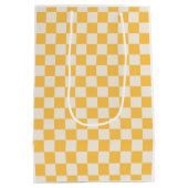 Preppy Checkerboard Yellow White Mod Retro Mittlere Geschenktüte (Rückseite)