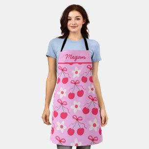 Preppy Cherries mit Red Bows und Blume Name Schürze