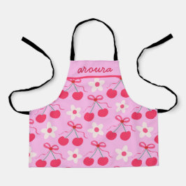 Preppy Cherries mit Red Bows und Blume Name Schürze