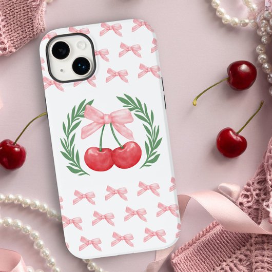 Preppy Cherries Pink Bows und Laurel Wreath Logo Case-Mate iPhone Hülle
