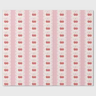 Preppy Cherry Stripes - Pink and Off White Geschenkpapier