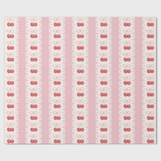 Preppy Cherry Stripes - Pink and Off White Geschenkpapier (Flach)