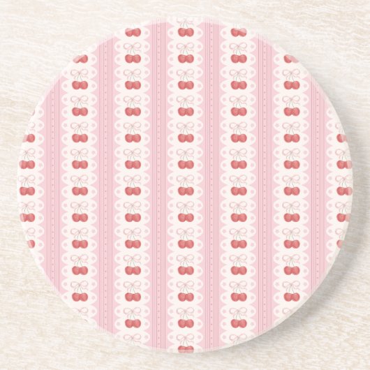 Preppy Cherry Stripes - Pink and Off White Getränkeuntersetzer (Vorne)
