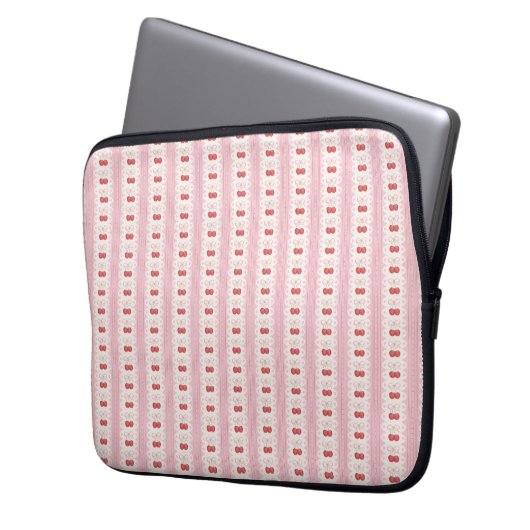 Preppy Cherry Stripes - Pink and Off White Laptopschutzhülle (Vorderseite Links)